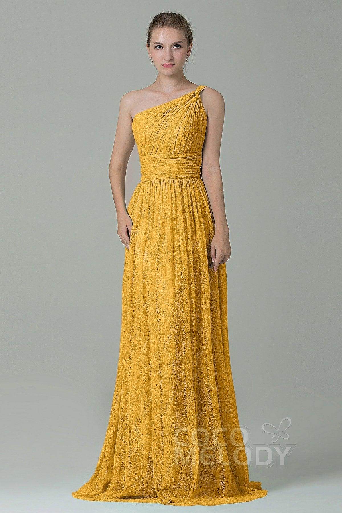 Sheath-Column Floor Length Lace Bridesmaid Dress COZK16014 - COCOMELODY